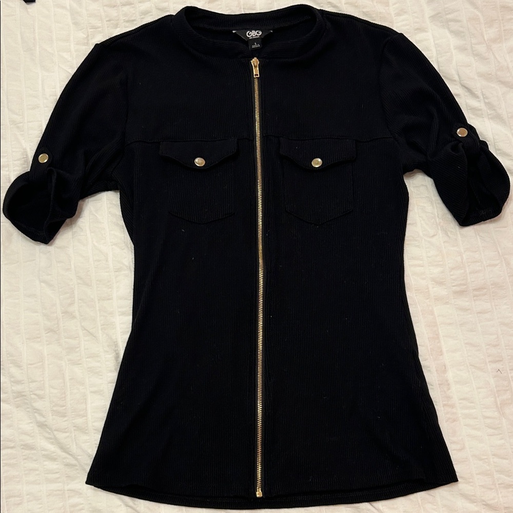 GBG Los Angeles Black Button Down Shirt with Gold Zipper